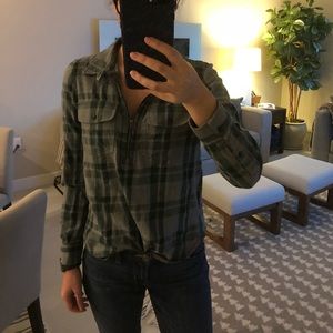 Madewell Flannel Zip-front Gray Plaid Shirt